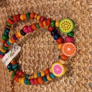 Handmade🙏❣️Stretchy, colorful, wood bracelets fruity design 6 in